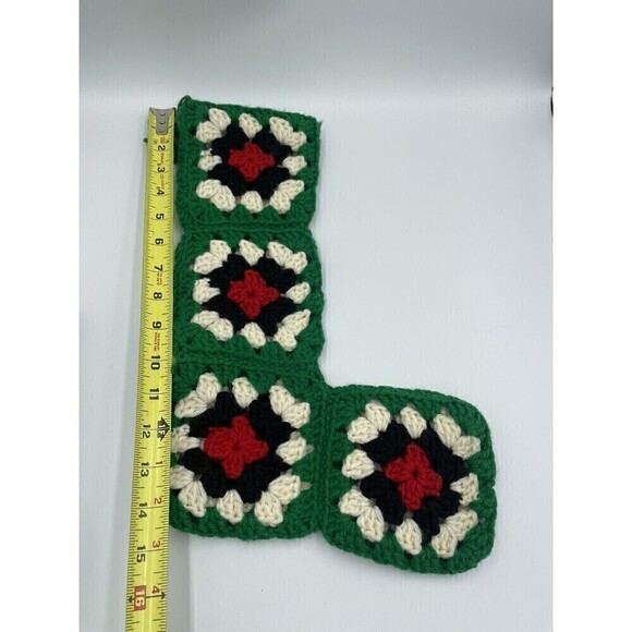Vintage Granny Square Christmas Stockings Holiday White Red Green 22” Crochet - Picture 3 of 8